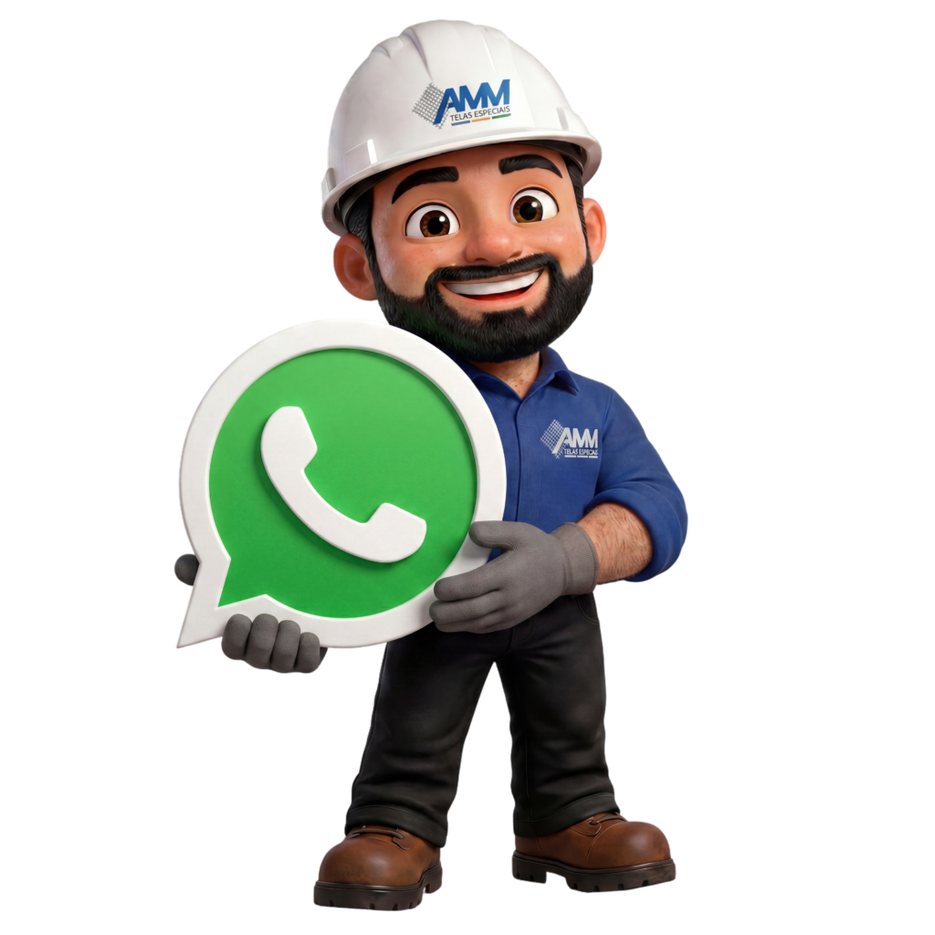 Mascote da AMM Telas Especiais convidando para contato via WhatsApp