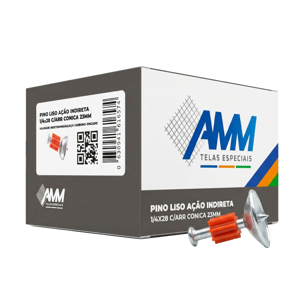 Pino liso AMM ação indireta 1/4 x 28mm com arruela cônica 23mm, aço carbono zincado